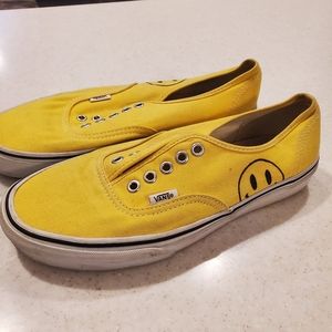 Vans with hand drawn smiley, yellow, size W 9.5, M 8